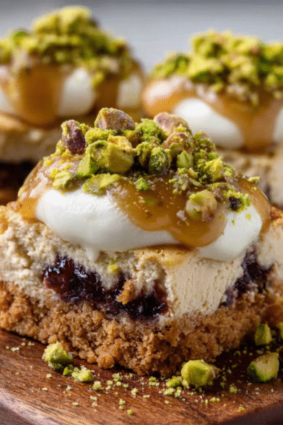 Turkish Delight Cheesecake Cups with Pistachio Dust