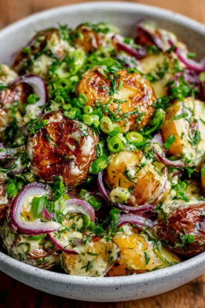 Warm Potato Salad with Spring Onion & Mustard Dressing