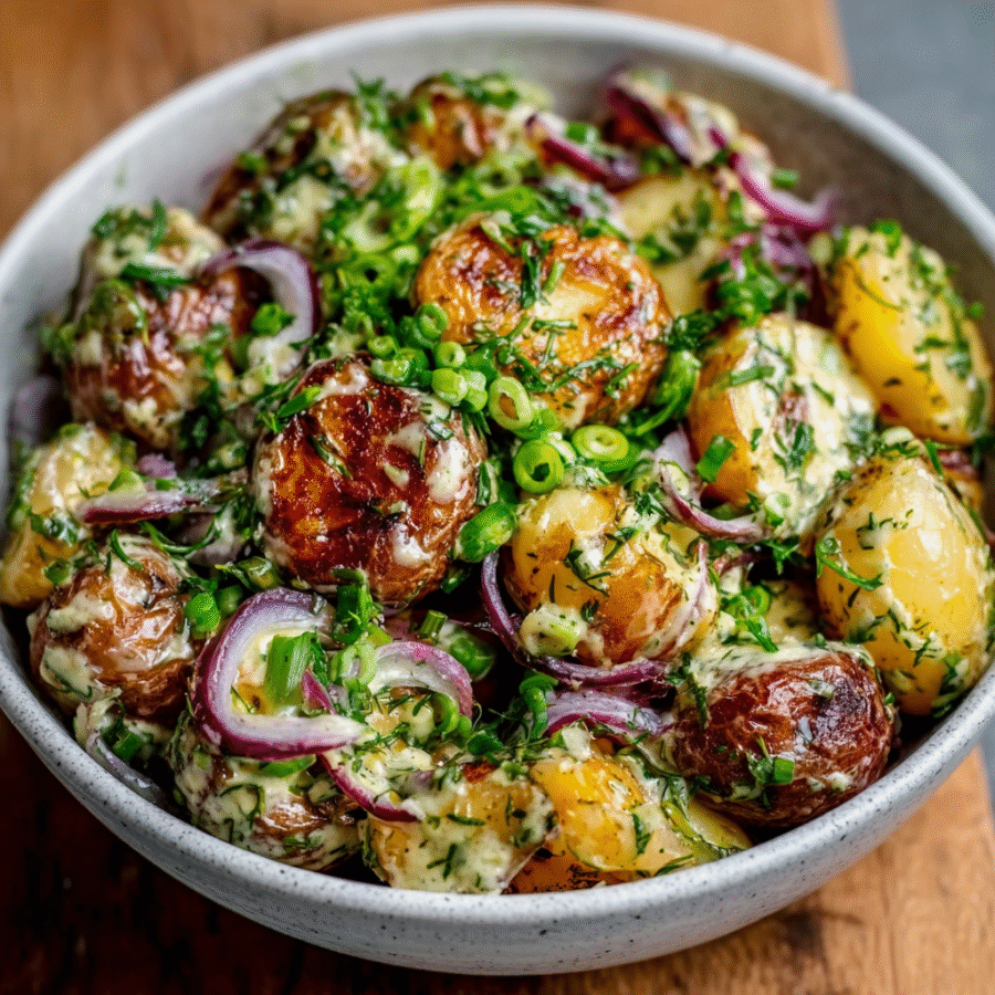 Warm Potato Salad with Spring Onion & Mustard Dressing that Excites Your Taste Buds! 6 Warm Potato Salad with Spring Onion & Mustard Dressing