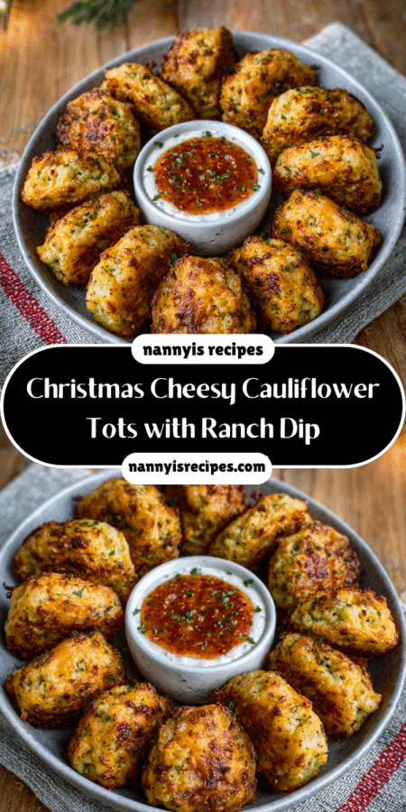 Christmas Cheesy Cauliflower Tots with Ranch Dip Delight! 7 31 2