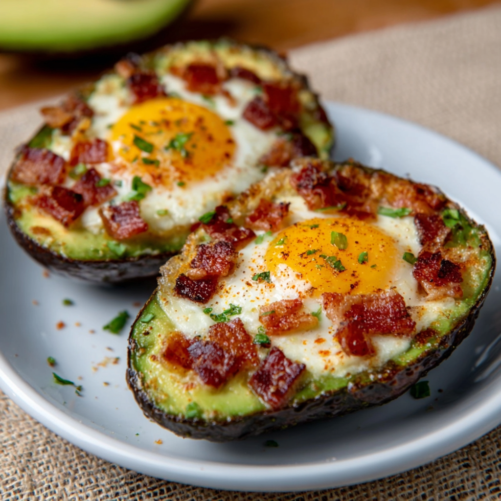 Baked Avocado Eggs with Crispy Bacon