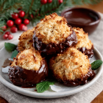 Christmas Chocolate-Dipped Coconut Macaroons (Keto-Friendly)