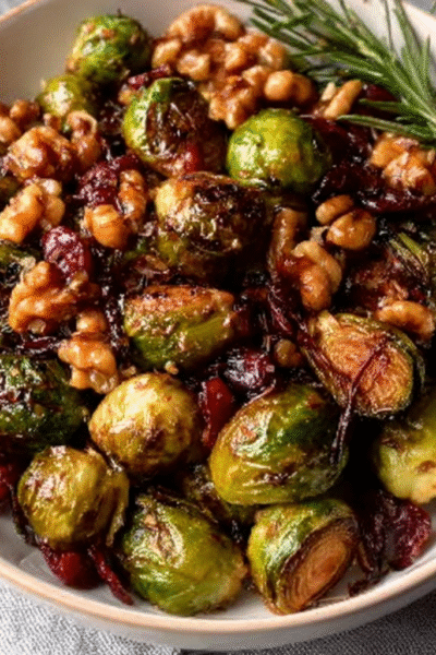 Christmas Maple-Rosemary Roasted Brussels Sprouts with Walnuts