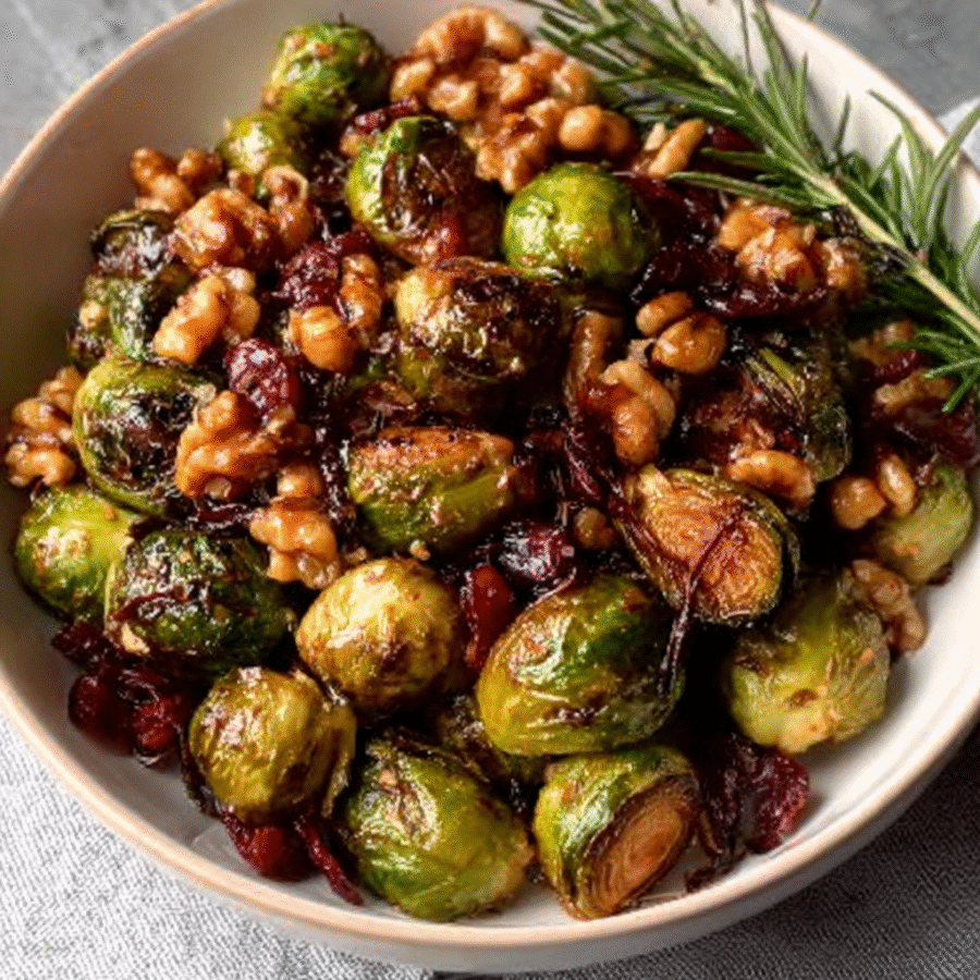 Christmas Maple-Rosemary Roasted Brussels Sprouts with Walnuts