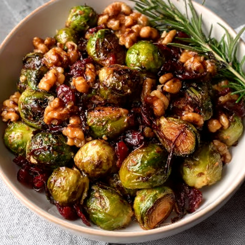 Christmas Maple-Rosemary Roasted Brussels Sprouts with Walnuts