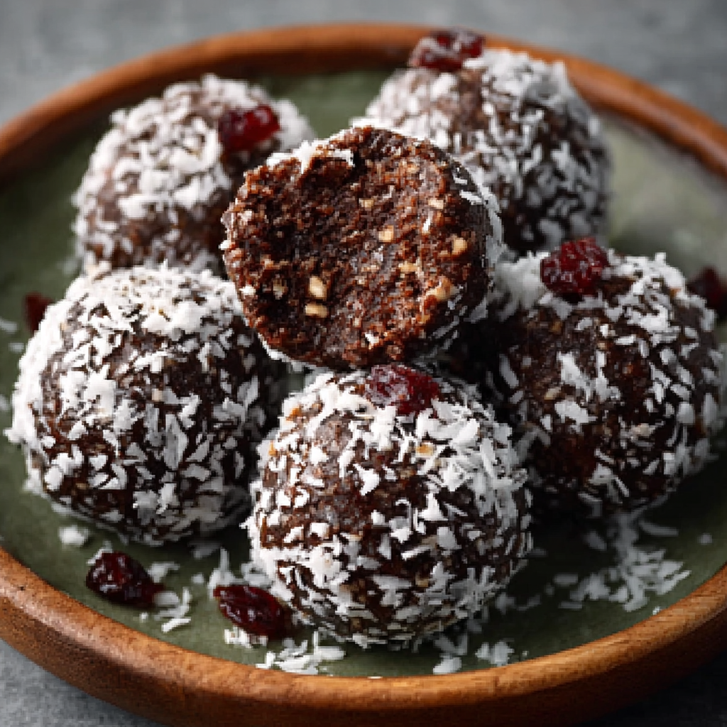 Christmas No-Bake Cocoa Coconut Energy Bites