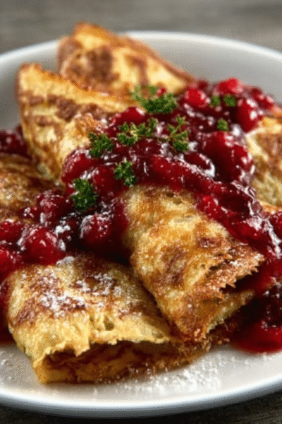 Christmas Spiced Almond Flour Crepes with Sugar-Free Berry Compote