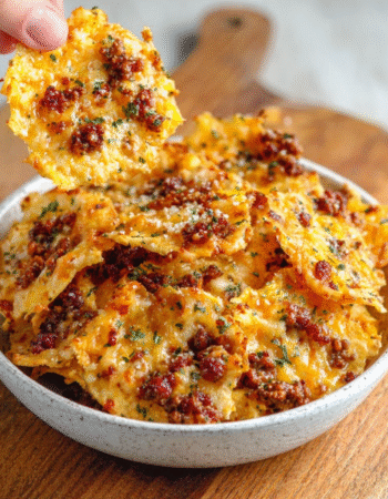 Crispy Cheese Chips with Ground Beef Crumbles