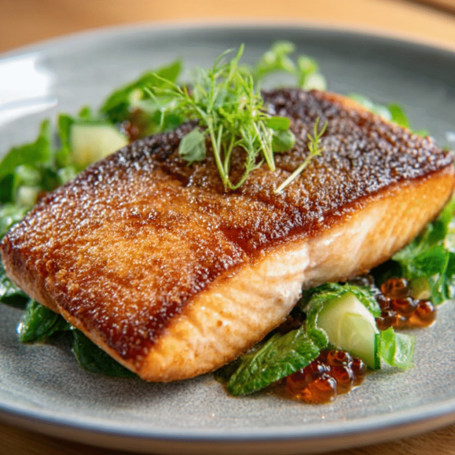 Crispy Skin Salmon Fillet with Salmon Roe