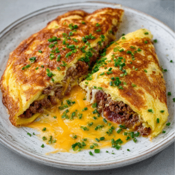 Fluffy Cheese Omelet with Ground Lamb