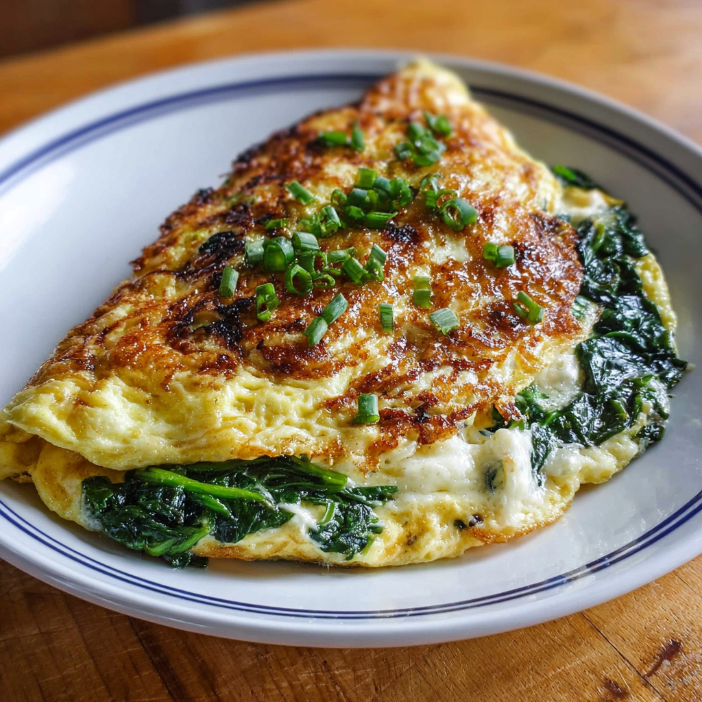 Fluffy Cheese Omelet with Spinach