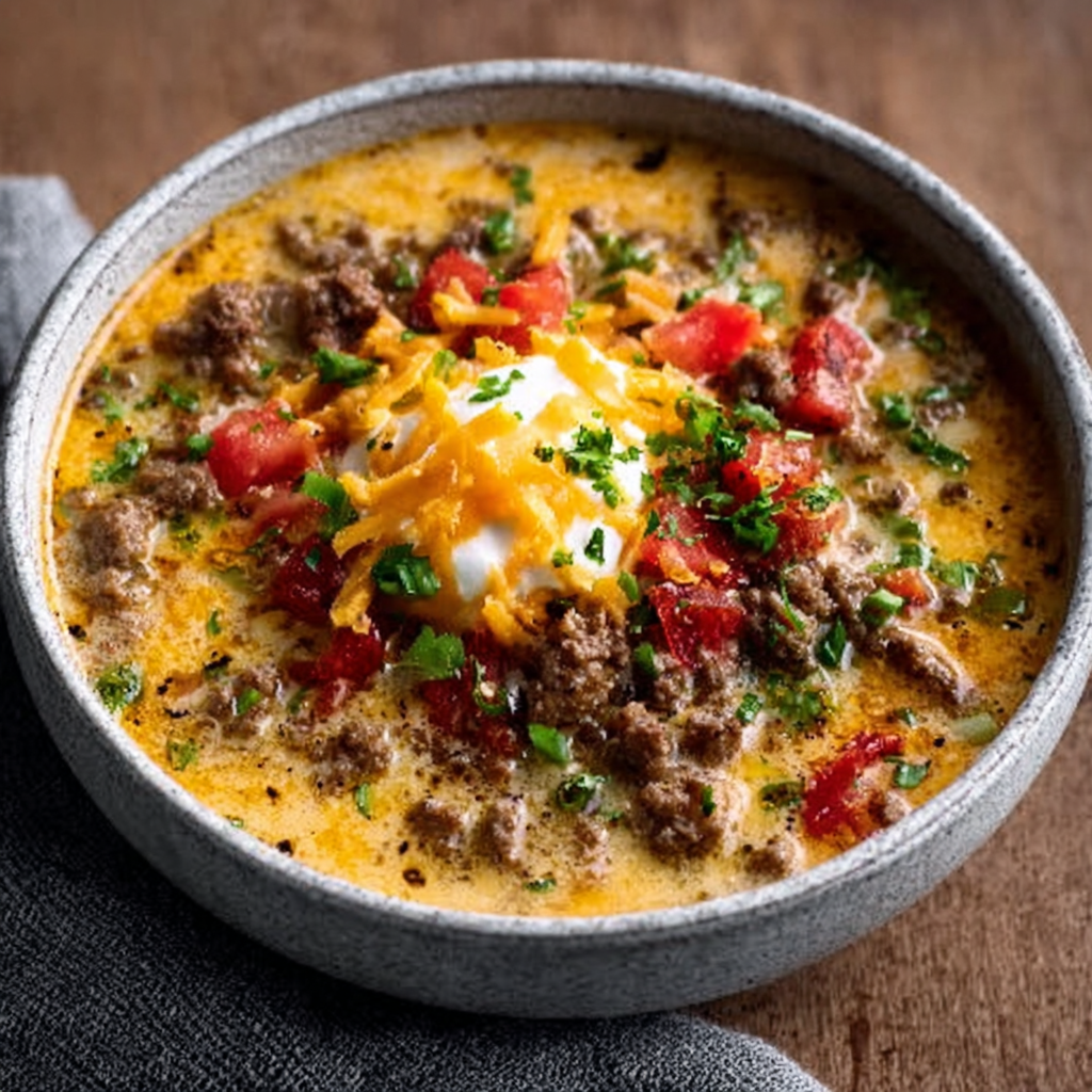 Keto Beef Cheeseburger Soup
