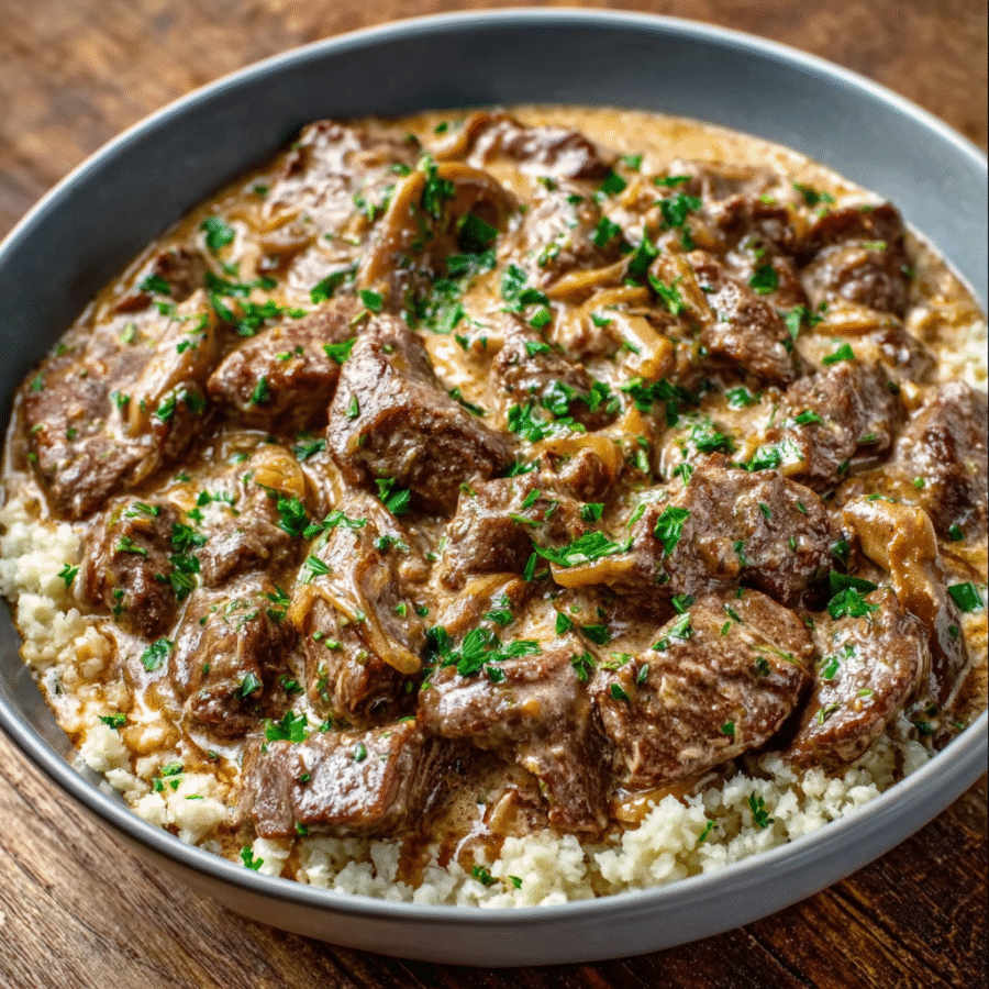 Keto Beef Stroganoff with Cauliflower Rice