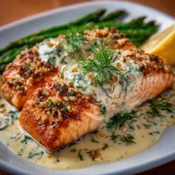 Keto Salmon with Lemon Dill Cream Sauce