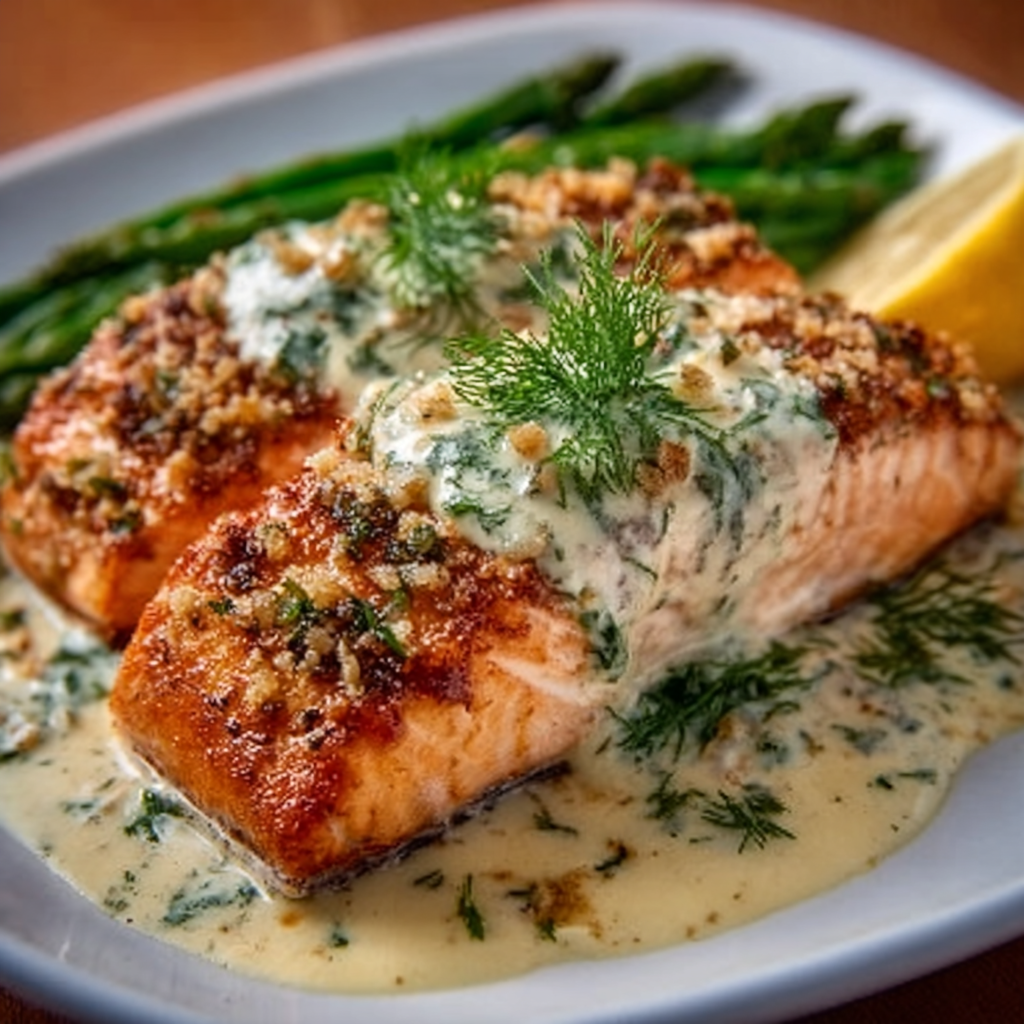 Keto Salmon with Lemon Dill Cream Sauce