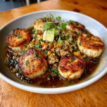 Pan-Seared Scallops in Duck Fat