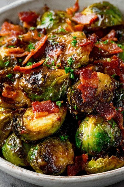 Roasted Brussels Sprouts with Maple & Bacon