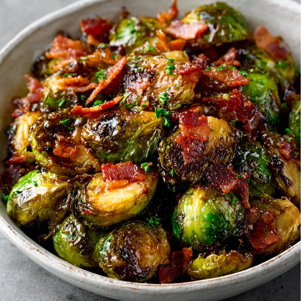Roasted Brussels Sprouts with Maple & Bacon