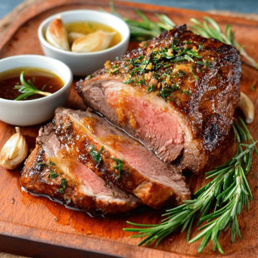 Rosemary Garlic Lamb Roast with Pan Jus
