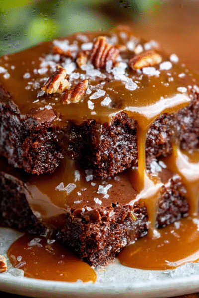 Salted Caramel Christmas Brownies
