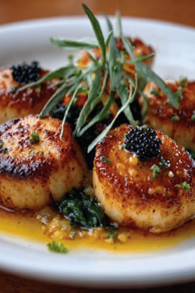 Seared Scallops with Brown Butter and Caviar