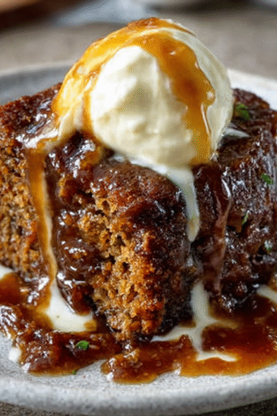 Sticky Toffee Pudding with Vanilla Cream Sauce