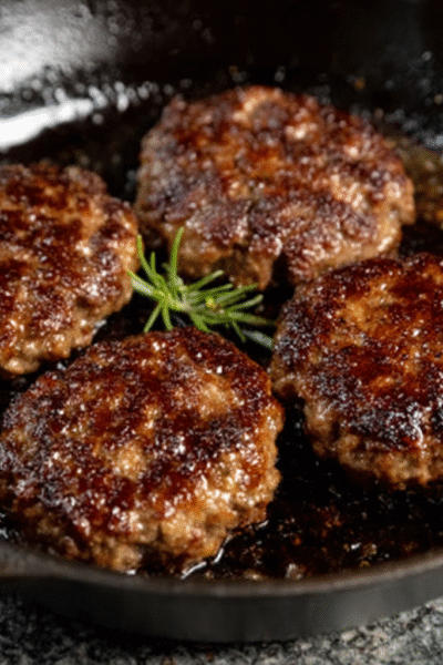 Venison Sausage Patties Cooked in Beef Drippings