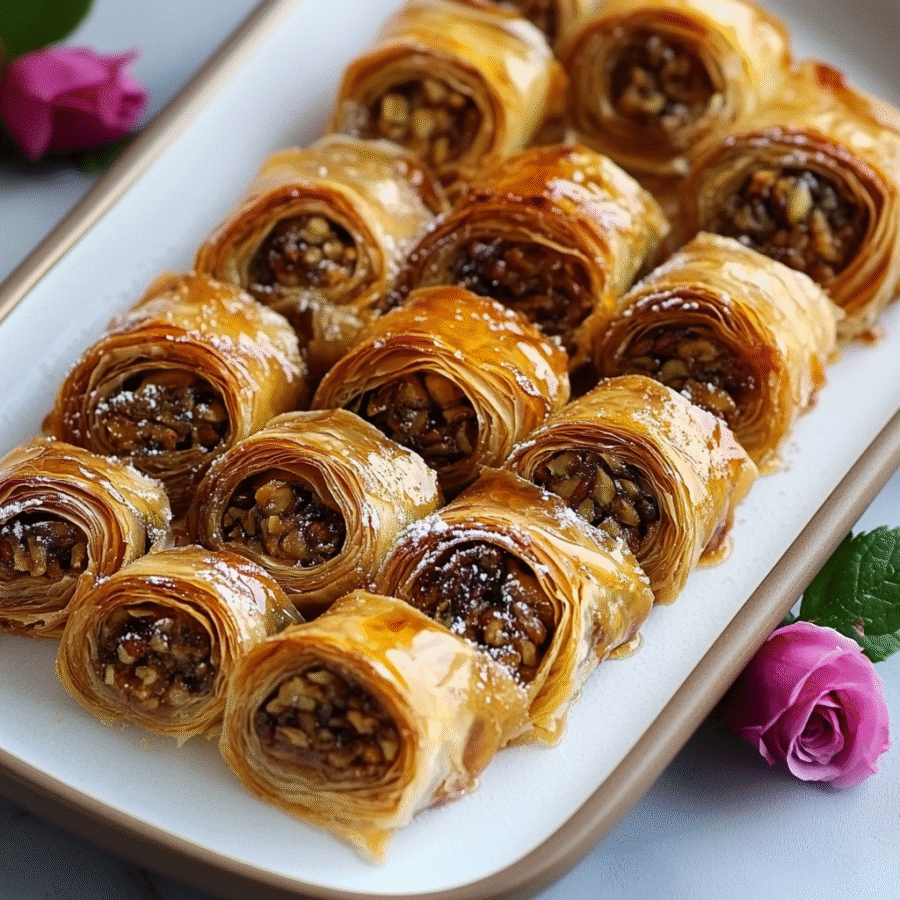 Baklava Scrolls with only five ingredients make baking easy! 6 Baklava Scrolls with only five ingredients