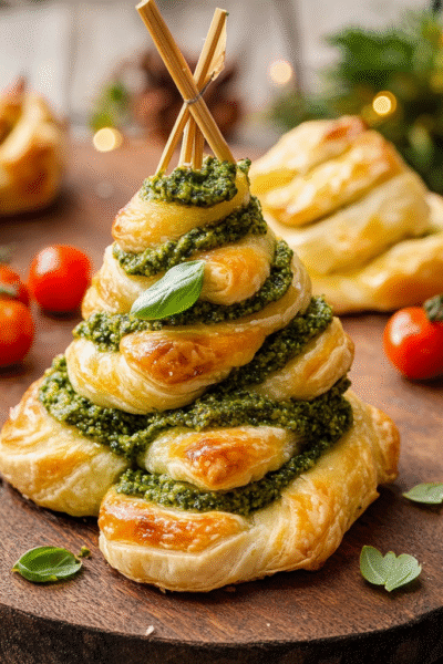 Basil Pesto Cheesy Puff Pastry Christmas Tree