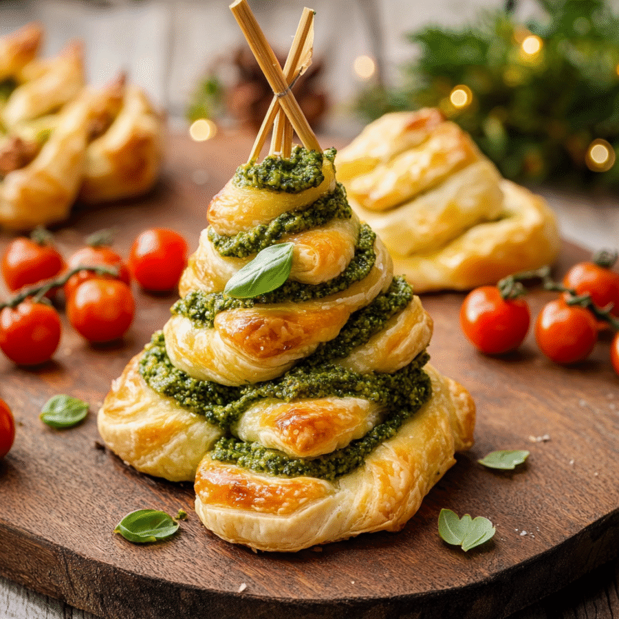 Basil Pesto Cheesy Puff Pastry Christmas Tree