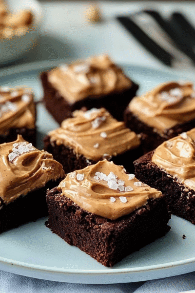 Bittersweet Brownies with Salted Peanut Butter Frosting