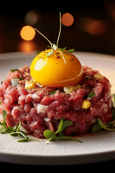 Christmas Eve Beef Tartare with Golden Quail Egg