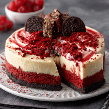 Christmas Red Velvet Cheesecake with Oreo Crust