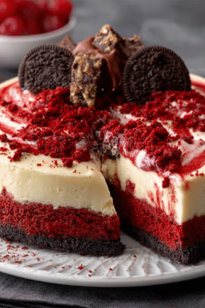 Christmas Red Velvet Cheesecake with Oreo Crust