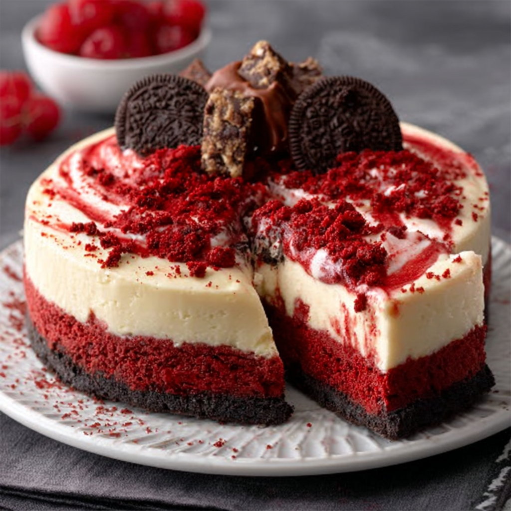 Christmas Red Velvet Cheesecake with Oreo Crust