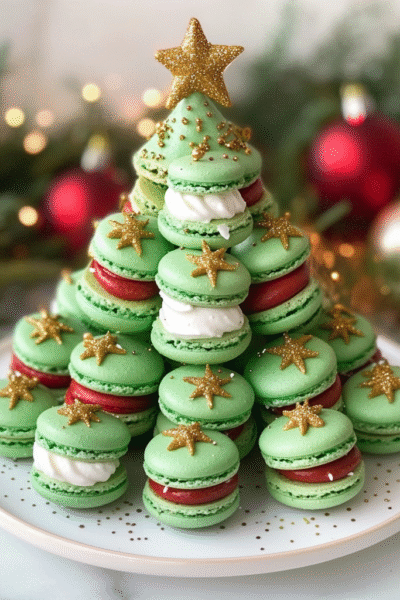 Christmas Tree Cake Macarons