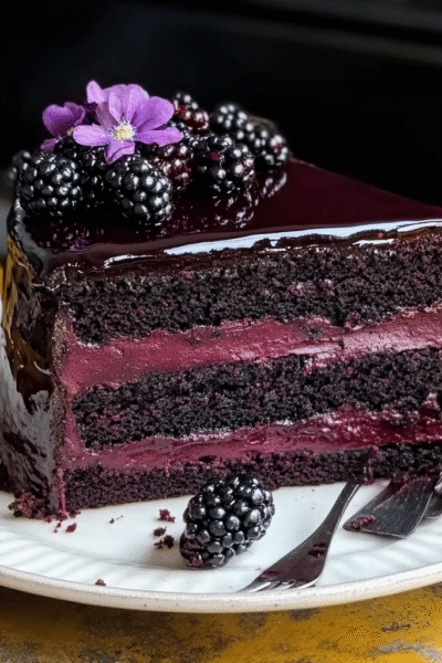 Decadent Blackberry Velvet Gothic Cake with Dark Chocolate Ganache