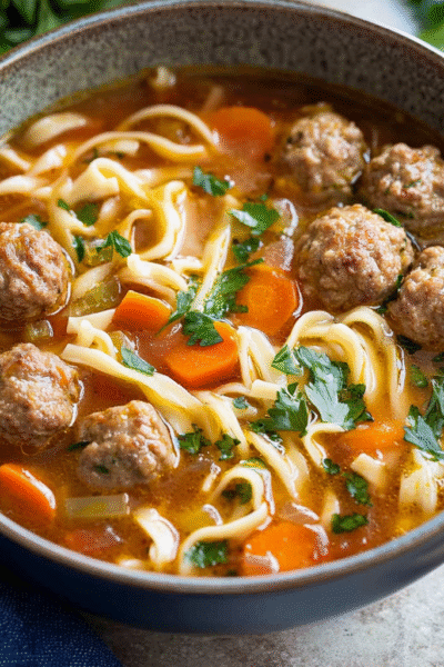 Easy Meatball Soup with noodles
