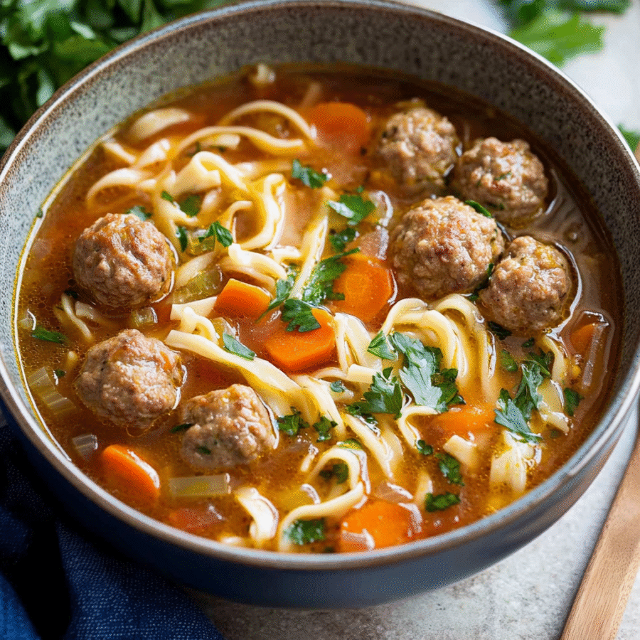 Easy Meatball Soup with noodles