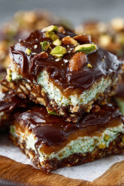 No-Bake Caramel Pistachio Glimmer Bars