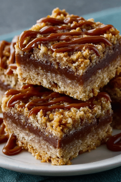 No-Bake Oatmilk Caramel Ribbon Bars