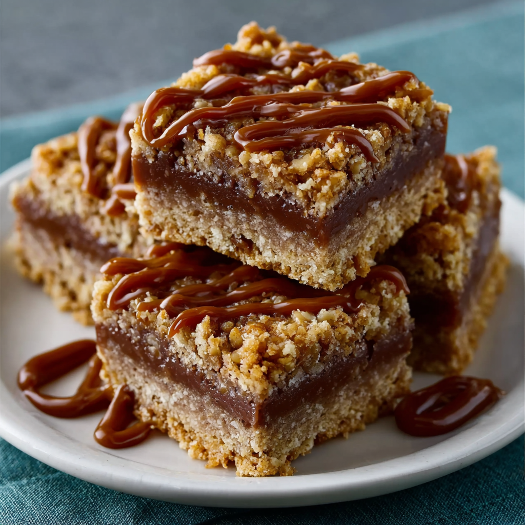 No-Bake Oatmilk Caramel Ribbon Bars