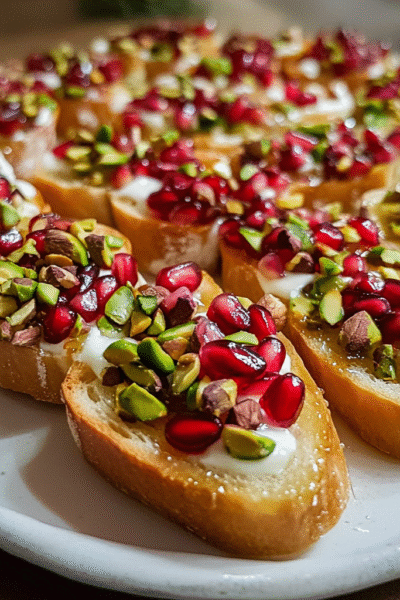 Pomegranate Pistachio Crostini