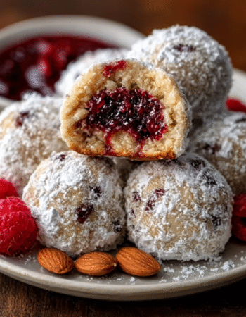 Raspberry Filled Almond Snowball Cookies