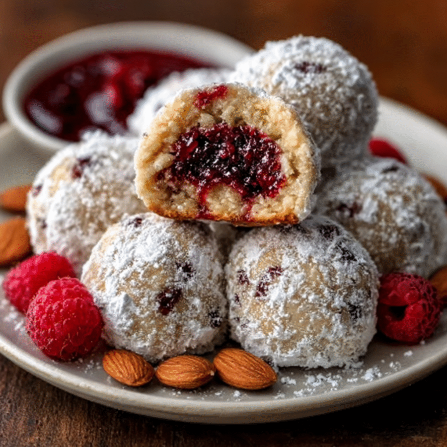 Raspberry Filled Almond Snowball Cookies will Delight You! 6 Raspberry Filled Almond Snowball Cookies