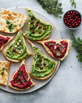 Red & Green Hummus Duo with Pita Trees