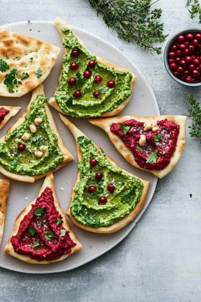 Red & Green Hummus Duo with Pita Trees