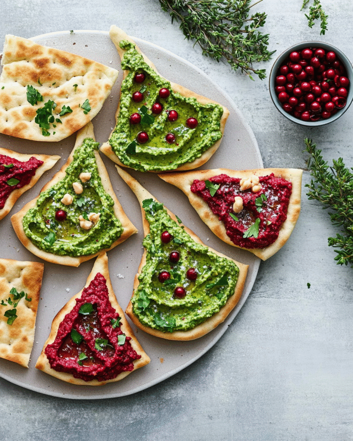 Red & Green Hummus Duo with Pita Trees Will Delight You! 6 Red & Green Hummus Duo with Pita Trees