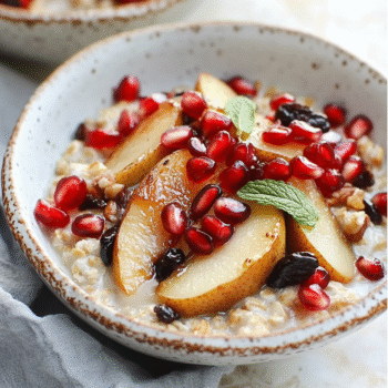 Steel Cut Oats with Maple Roasted Pears and Pomegranate