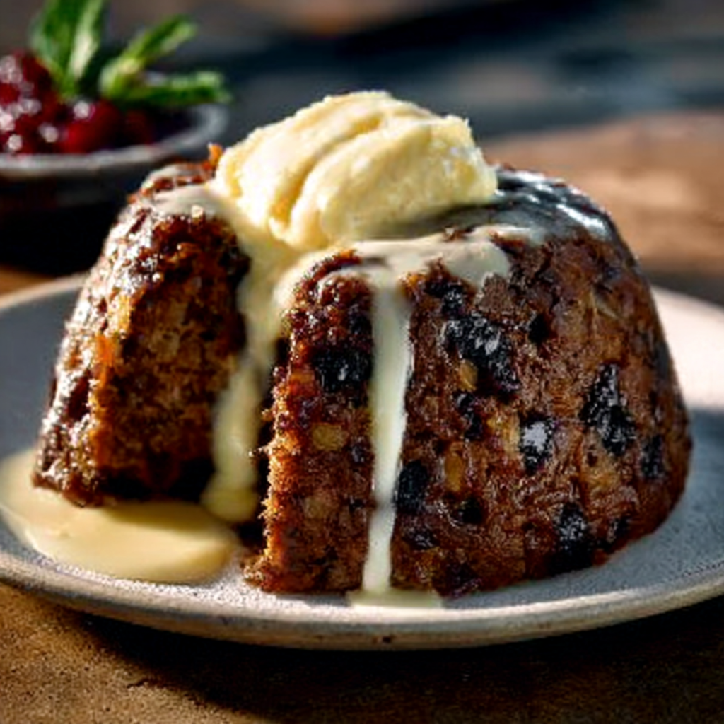 Traditional Plum Pudding with Brandy Butter Sauce